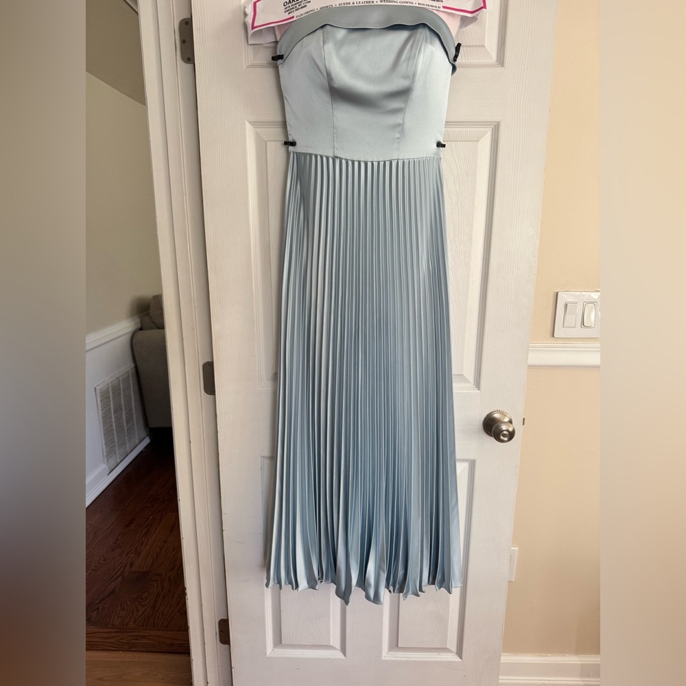 Revelry Saylor Satin Pleated Dress in Sky Blue (738) - Picture 2 of 4